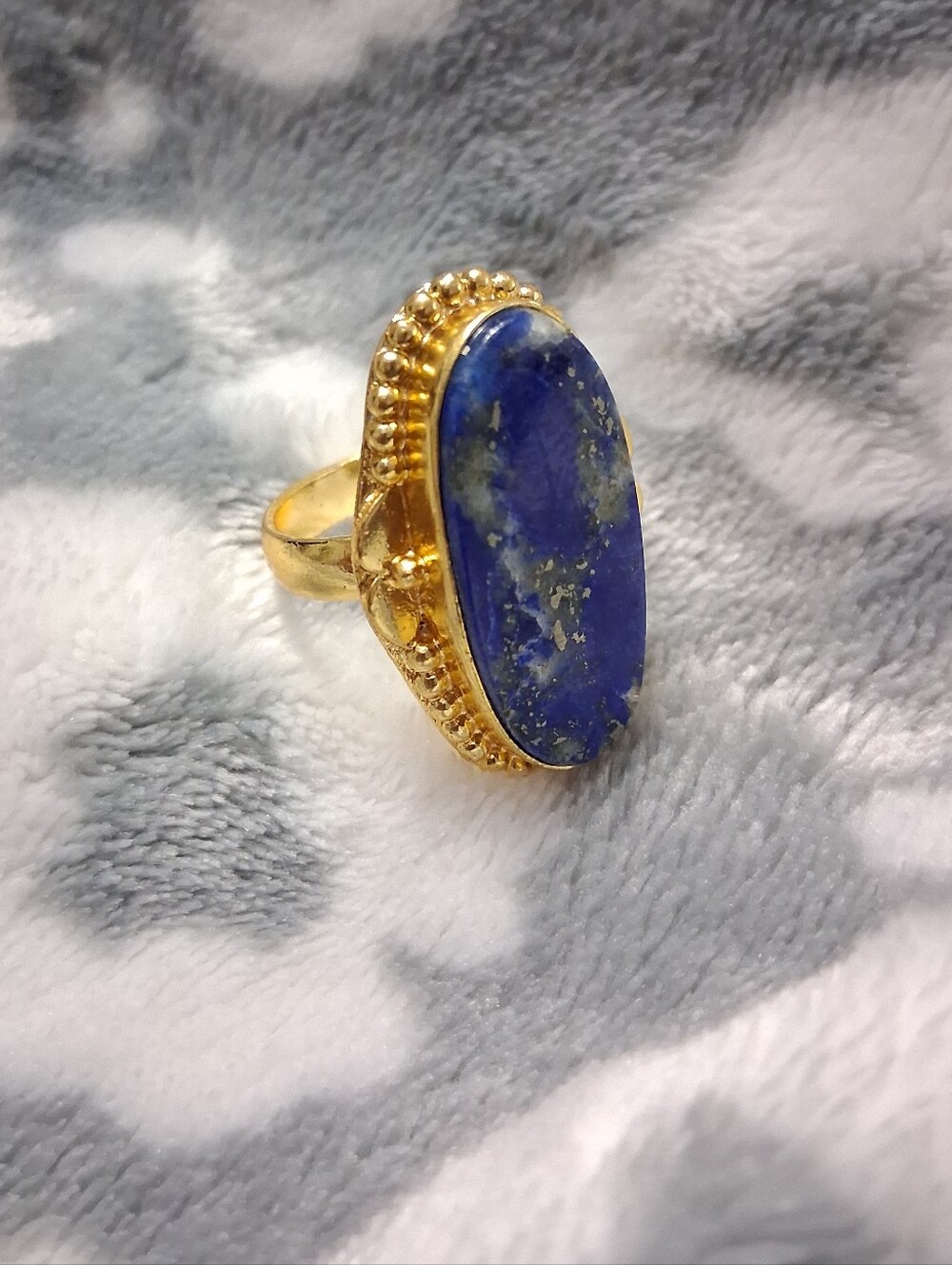 Gold Plated Lapis Lazuli Statement Ring - Blue